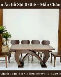 Bàn ăn gỗ sồi 6 ghế – Mẫu chân M với thiết kế hiện đại, sang trọng, chất liệu gỗ sồi Nga cao cấp, mặt bàn kết hợp gỗ và kính, màu lau óc chó, phù hợp với không gian phòng bếp rộng rãi.