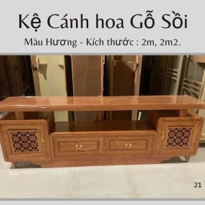 Kệ Cánh Hoa Gỗ Sồi với hoa văn tinh xảo, chất liệu gỗ sồi cao cấp, màu óc chó và màu lau hương, kích thước đa dạng 1m6, 1m8, 2m, 2m2