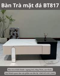 Bàn trà mặt đá BT817 – Thiết kế sang trọng với sự kết hợp hoàn hảo giữa đá trắng và đá đen, là điểm nhấn đẳng cấp cho không gian phòng khách của bạn. Chất liệu đá cao cấp và ngăn kéo tiện dụng giúp không gian thêm gọn gàng và sang trọng.